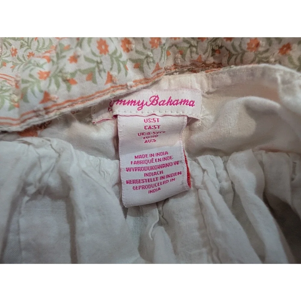 Tommy Bahama Girls Floral‎ Tiered Swiss Dot Dress Peach Green Cotton Size 5T